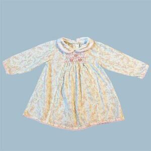 Vintage Lullaby Club Smocked Front Cotton Dress for Baby Girls size 12M